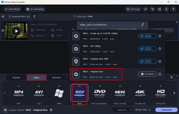 Movavi Edit Output Settings