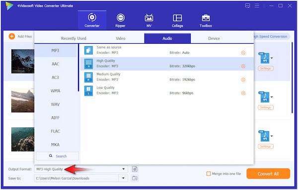 Select Mp3 as Output