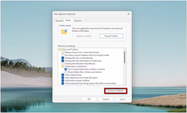 Restore File Explorer Options To Default