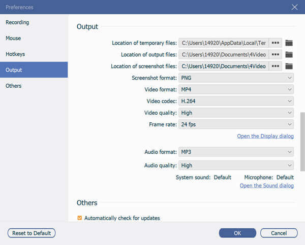 Ooutput Preferences